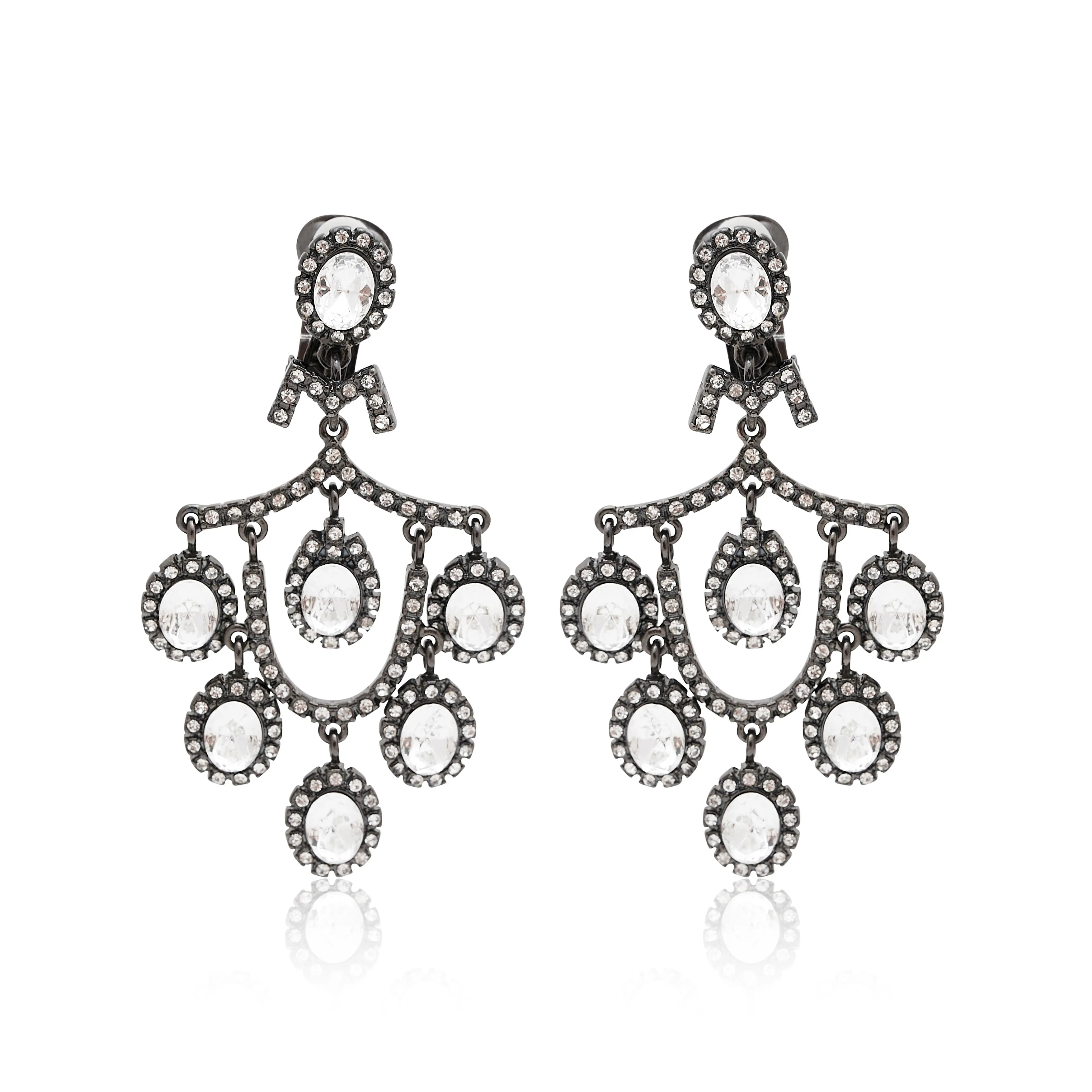 Gunmetal & Crystal Chandelier Earrings