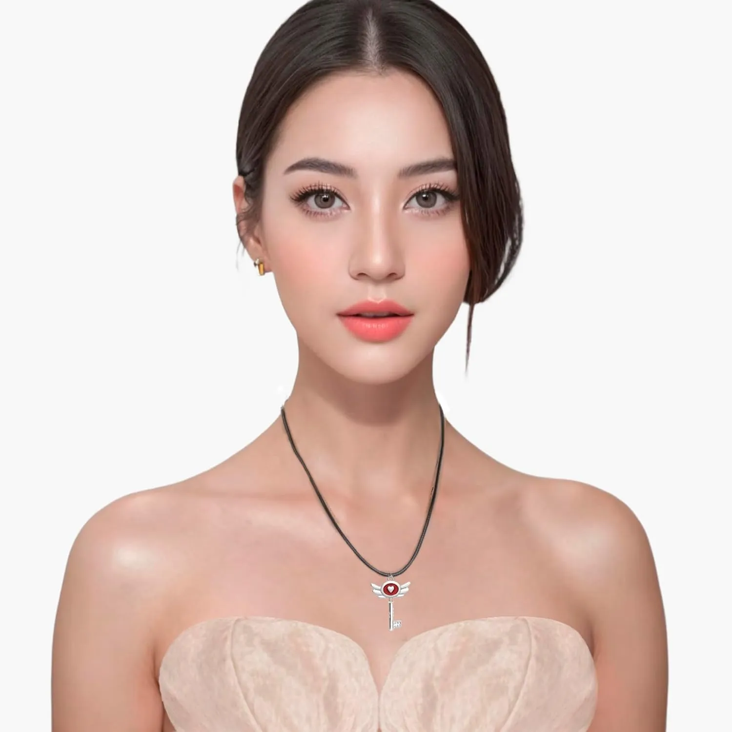 Heart shaped Key Necklace Metal Pendant Movie Costume Role Playing Props Cosplay Accessories