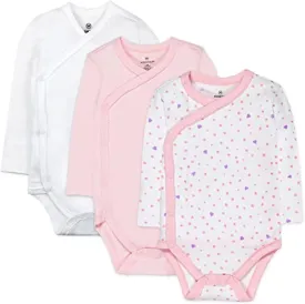 HonestBaby unisex baby 3-pack Organic Cotton Long Sleeve Side-snap Kimono Bodysuits and Toddler T Shirt Set, Love Dot, Newborn US