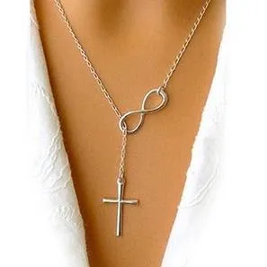 Italian Sterling Silver Infinity Cross Lariat Necklace