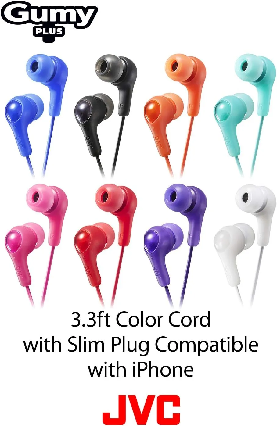 JVC Gumy in Ear Earbud Headphones, Powerful Sound, Comfortable and Secure Fit, Silicone Ear Pieces S/M/L - HAFX7G Green