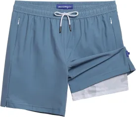 maamgic Mens Swim Trunks with Compression Liner 7" Bathing Suit Quick Dry Swimming Trunks for Men with Zipper Pockets
