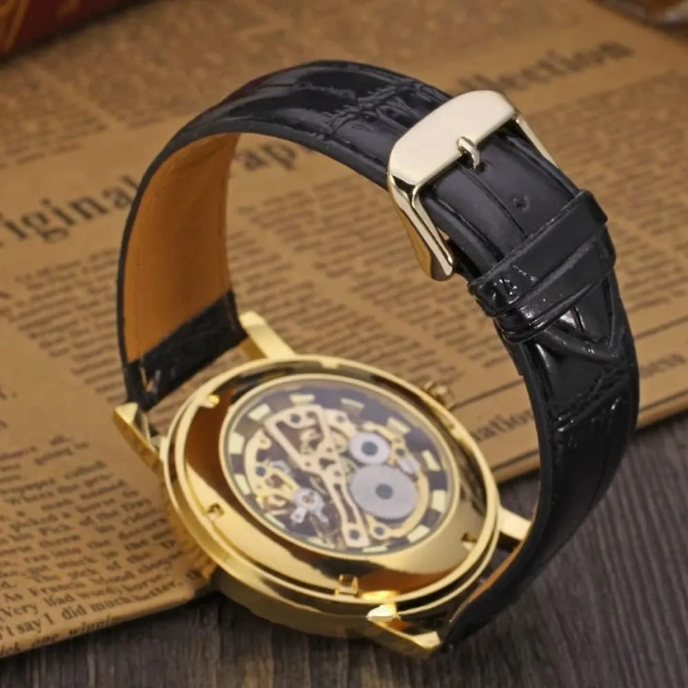 Men's Skeleton Mechanical Roman Numeral Mesh Strap Watch, Hand Winding Mechanical Mesh Luminous Waterproof Watch for Men