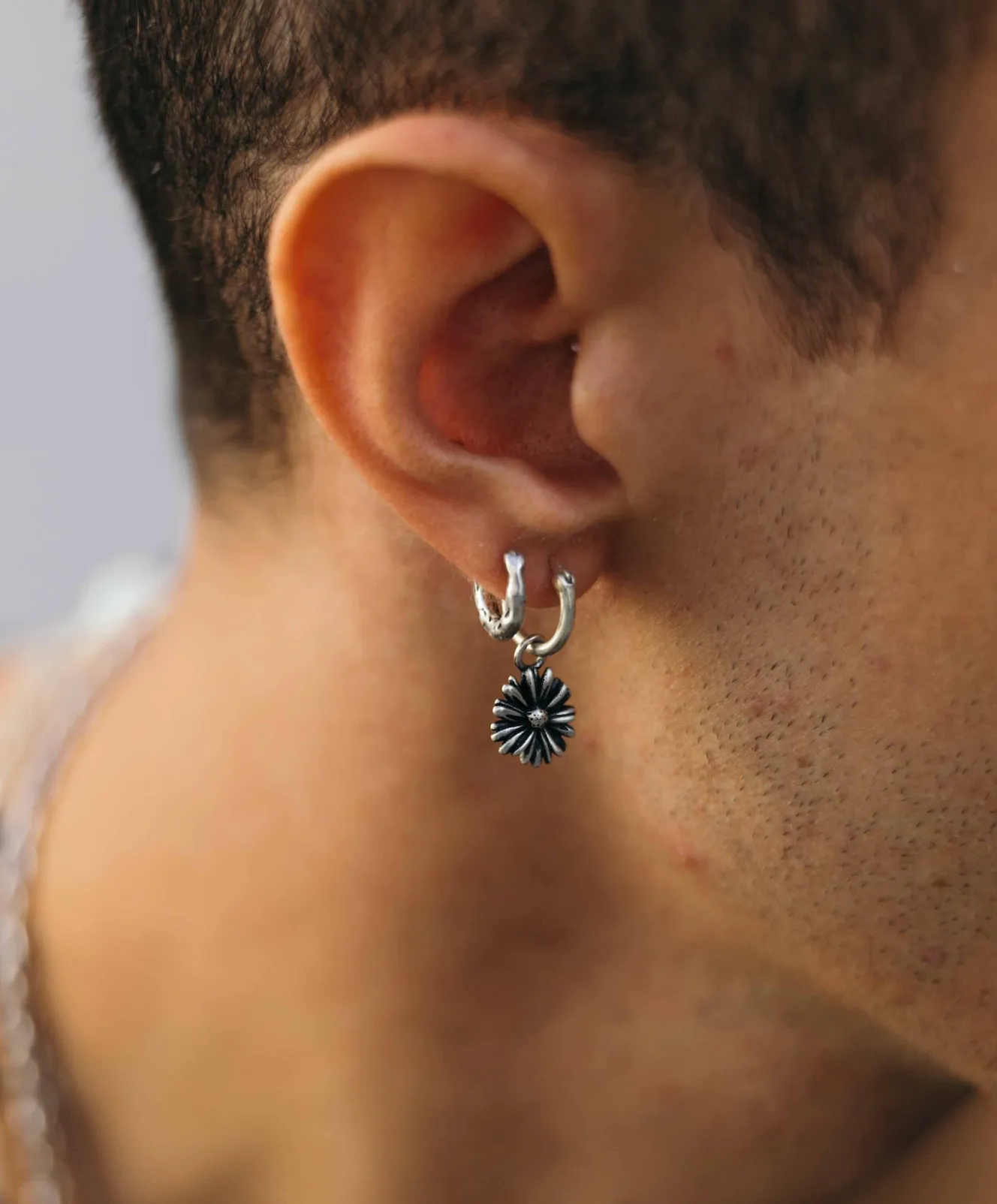Mini Hammered Sterling Silver Hoop Earring