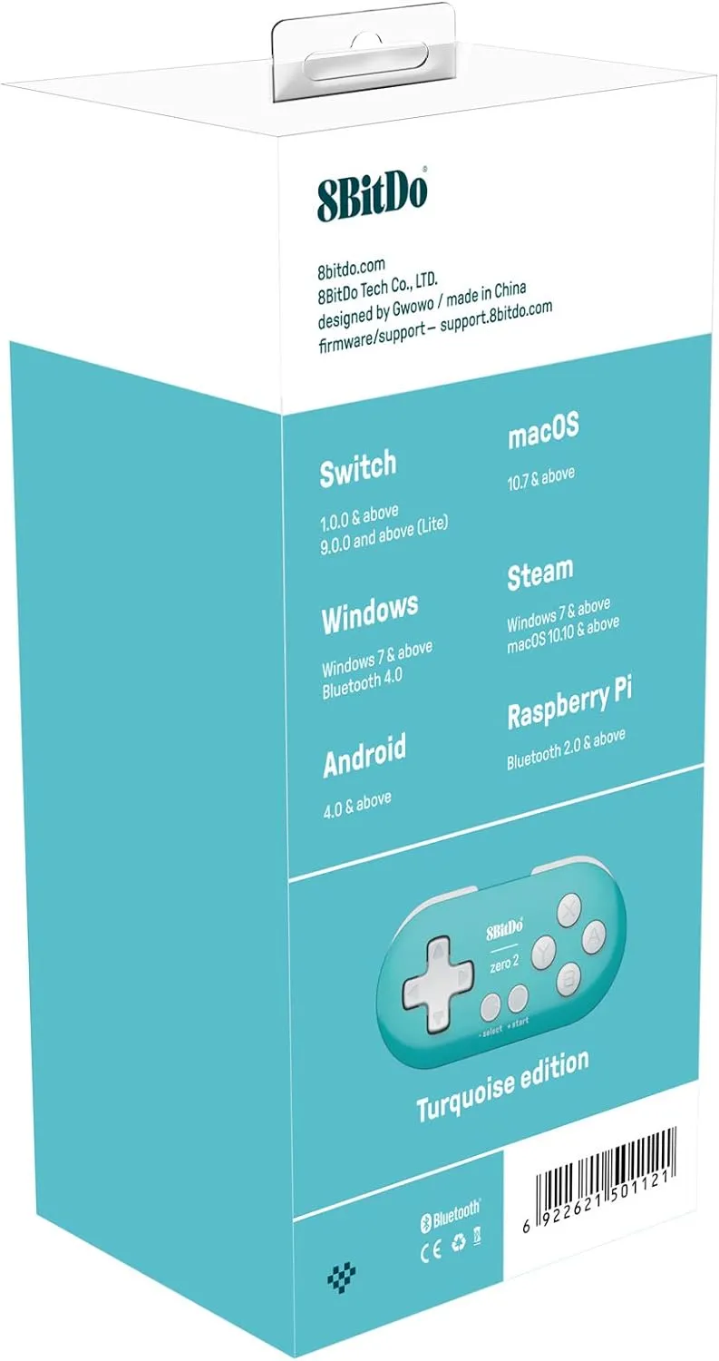 Nargos 8Bitdo Zero 2 Bluetooth Key Chain Sized Mini Controller for Nintendo Switch, Windows, Android and macOS (Turquoise Edition)