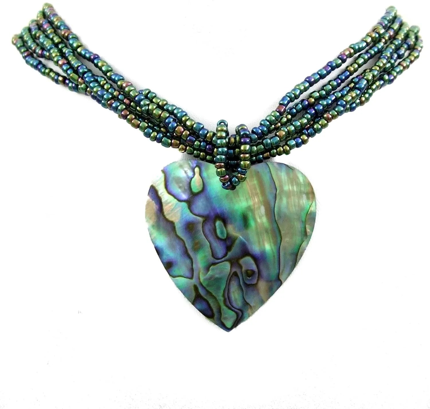 Natural Abalone Necklace, Hand Carved Heart Shape Abalone Shell Necklace, Handmade Seed Beads Seashell Necklace Jewelry GA335