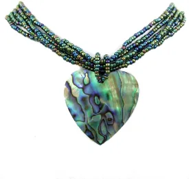 Natural Abalone Necklace, Hand Carved Heart Shape Abalone Shell Necklace, Handmade Seed Beads Seashell Necklace Jewelry GA335