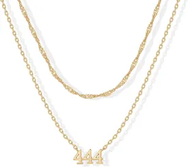 PAVOI 14K Gold Plated Angel Number Pendant Layering Necklace for Women | 999 Lucky Numerology Singapore Chain Necklace