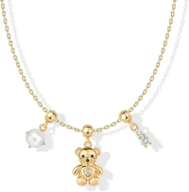 PAVOI Adjustable Whimsical Gold Charm Necklace for Women, 14K Gold Plated Cute Dainty Pendant Necklaces with Charms Set, Hypoallergenic Chain Trendy Cubic Zirconia Heart Religious Sports Pearl Pendant