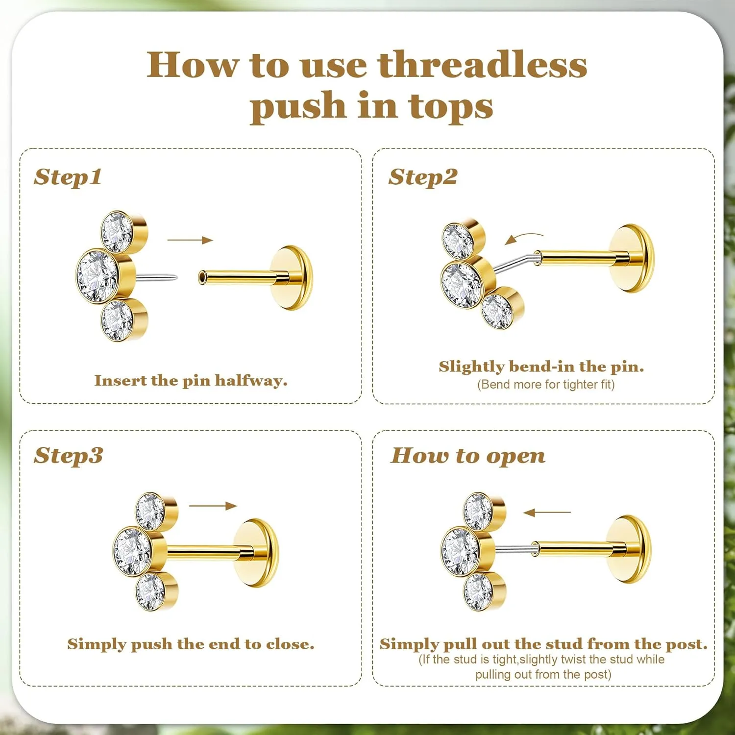 REVOLIA 2Pcs F136 Titanium Threadless Cartilage Earrings Studs CZ Push in Earrings for Helix Tragus Conch Lobe Piercing Jewelry Set 16G/18G