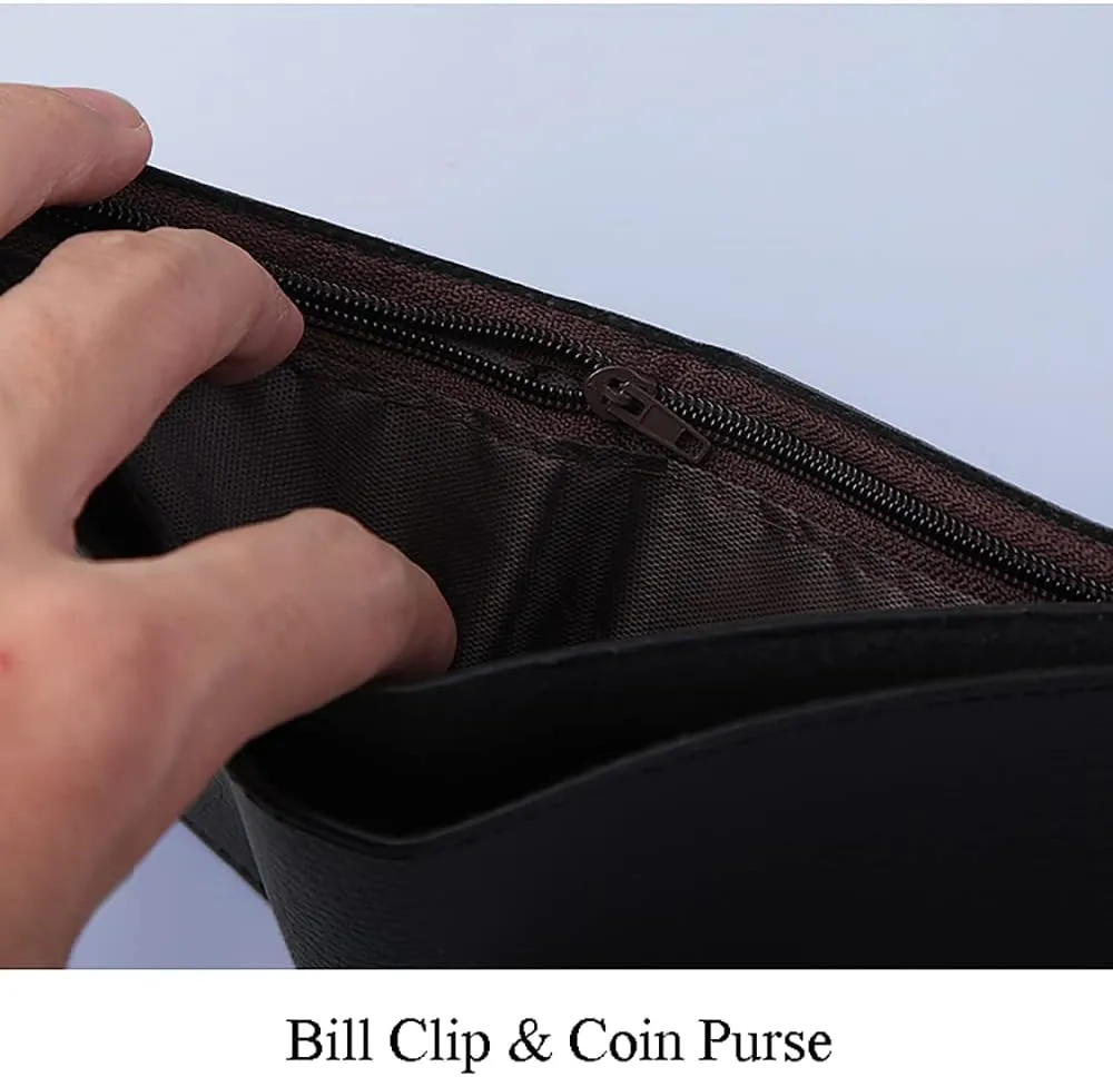 Slim Wallet for Men with Coin Purse, Minimalist Wallet with Zipper, Bifold Mens Wallets with Credit Card Holder, PU Leather Men's Wallet with Money Clip, Carteras Para Hombres (BUCKLE BLACK)