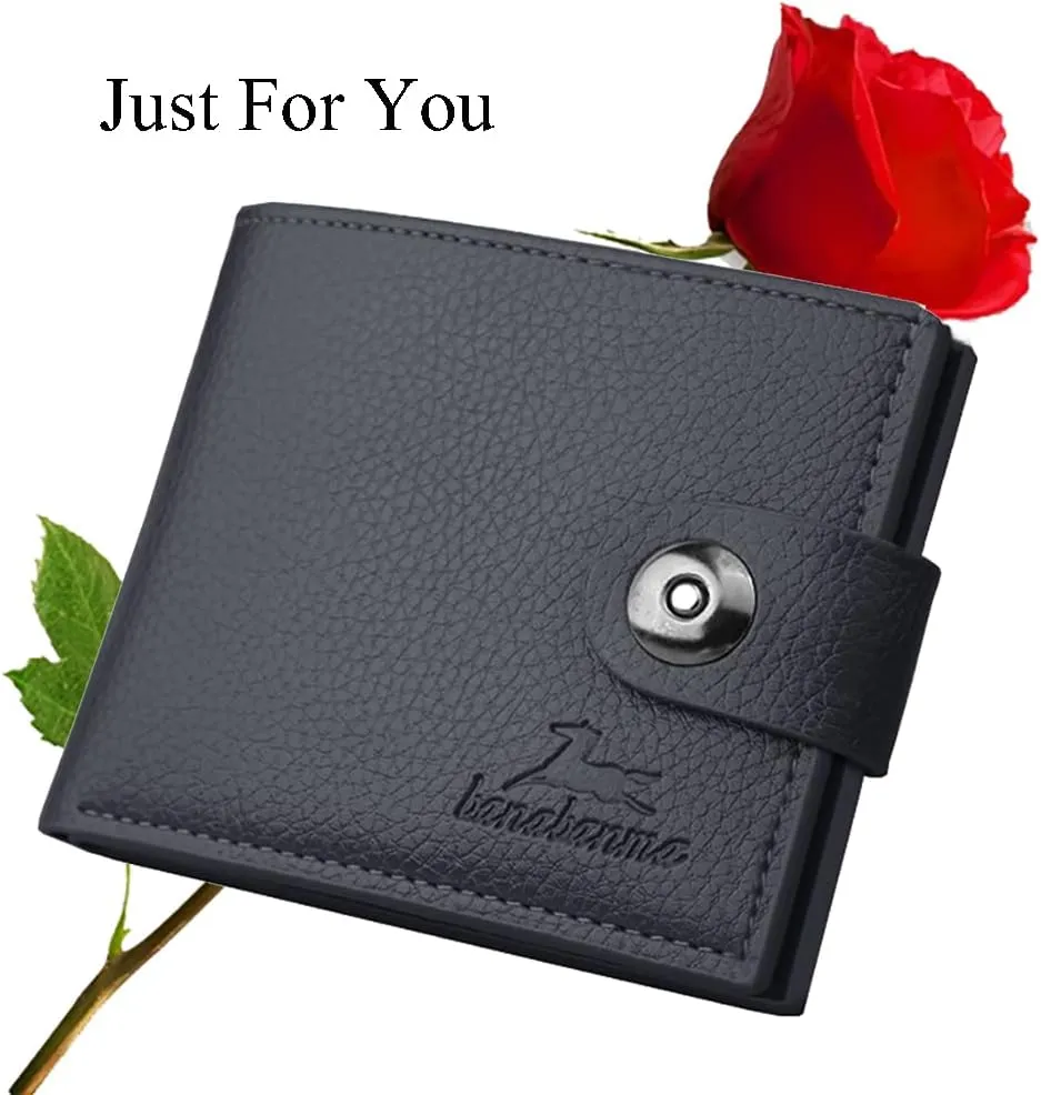 Slim Wallet for Men with Coin Purse, Minimalist Wallet with Zipper, Bifold Mens Wallets with Credit Card Holder, PU Leather Men's Wallet with Money Clip, Carteras Para Hombres (BUCKLE BLACK)