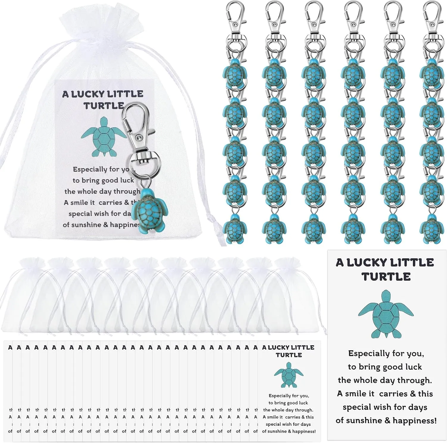 Travel Turtle Keychain Bulk Good Luck Small Sea Turtle Keychain Positive Inspirational Charm Gifts with Organza Bag