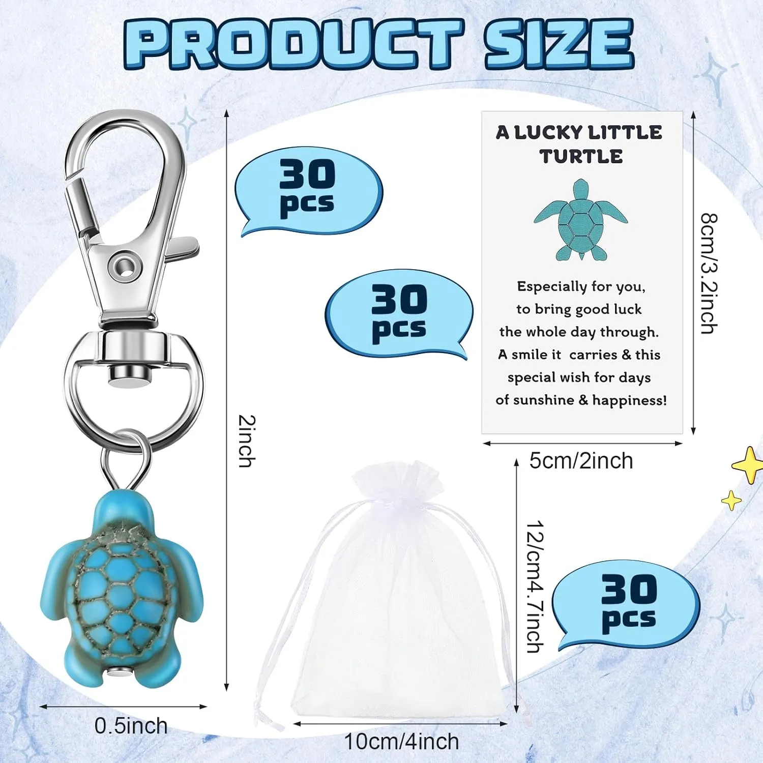 Travel Turtle Keychain Bulk Good Luck Small Sea Turtle Keychain Positive Inspirational Charm Gifts with Organza Bag