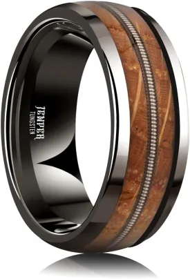 Tungsten Rings for Men Womens 8mm Black Fashion Promise Wedding Band Hammered Groove Meteorite Orbo Carbide Beveled Polished Edge Comfort Fit