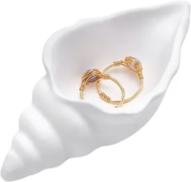 UNICRAFTALE Conch Jewelry Holder White Creative Storage Bowl Gesso Trinket Dish Conch Shell Jewelry Tray Jewelry Organizer Dish Bracelet Earrings Necklace Storage Plate for Jewelry Christmas Decor