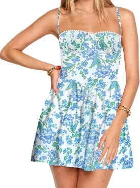 Women Boho Graphic Mini Dress Y2k Floral Spaghetti Strap Backless Short Dresses Flowy Seashell Sleeveless Beach Dress