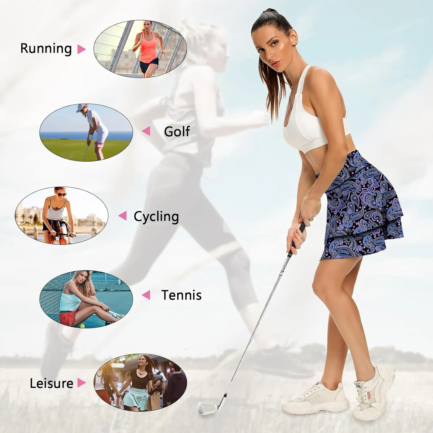 WOWENY Women's Athletic Pleated Tennis Skirt Ladies Active Layered Skort with Pocket Running Golf Skirt with Ruffle