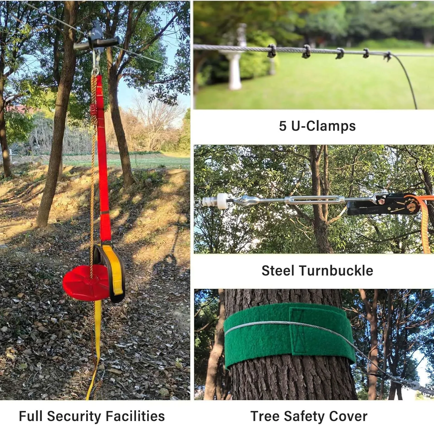 Zipline Kits for Backyard, 110FT Zip Line Kit for Kids and Adults Up to 350Lbs, Outdoor Playground Equipment (110FT Ratchet, Tree Climbing)
