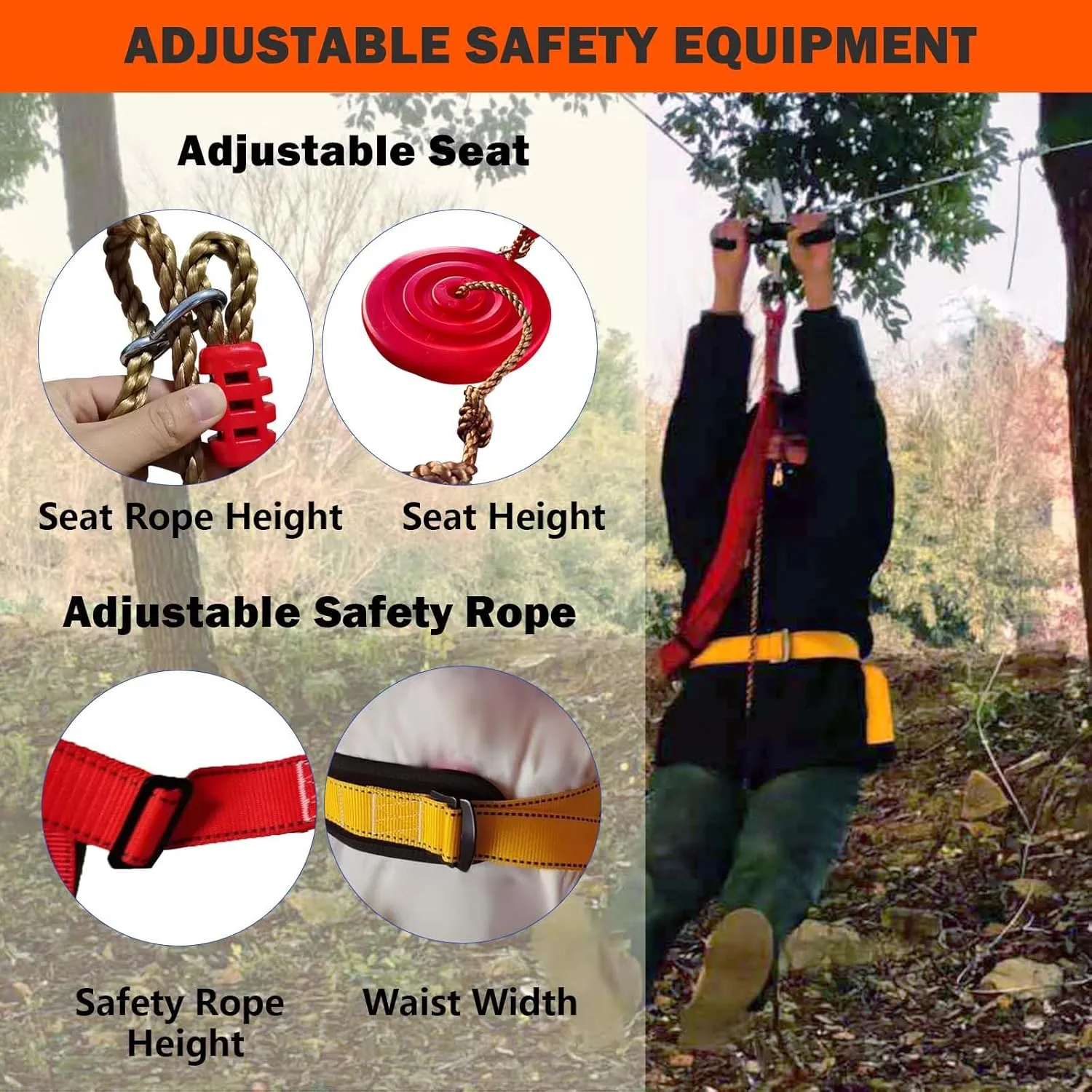 Zipline Kits for Backyard, 110FT Zip Line Kit for Kids and Adults Up to 350Lbs, Outdoor Playground Equipment (110FT Ratchet, Tree Climbing)